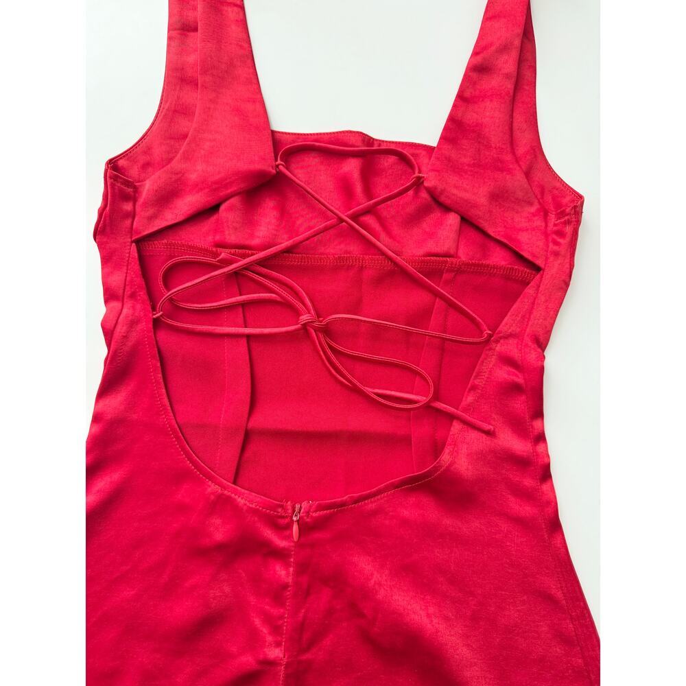 Princess polly red satin squareneck mini dress - size 4 - Picture 6 of 6